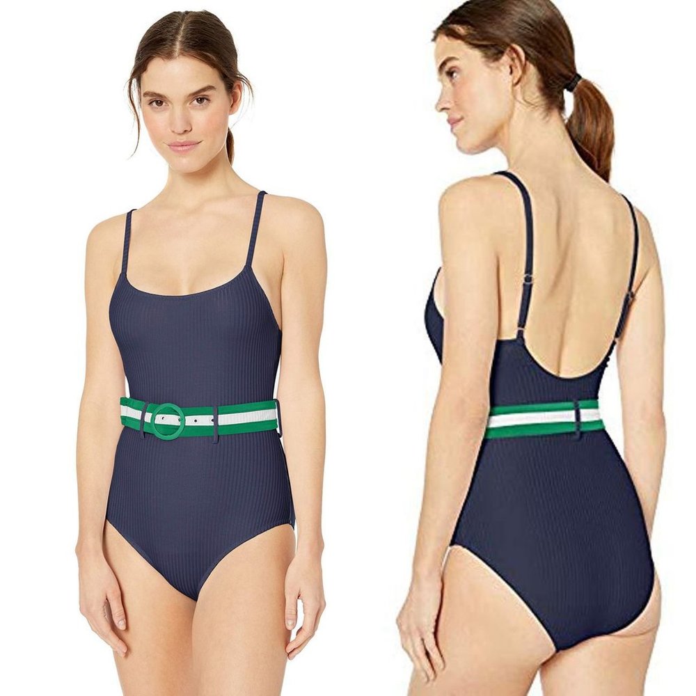 Jessica Simpson Ribbed Belted Low Back One-Piece